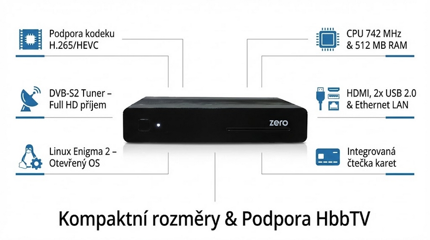 Vu+ Zero Rev.2 HEVC H.265 DVB-S2 přijímač černý